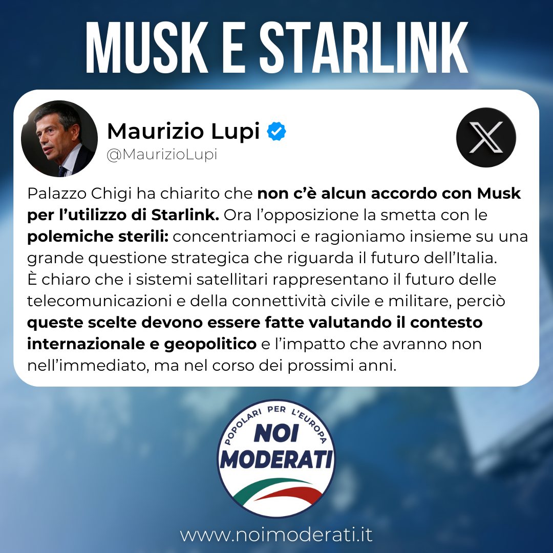  PALAZZO CHIGI: NESSUN ACCORDO CON MUSK